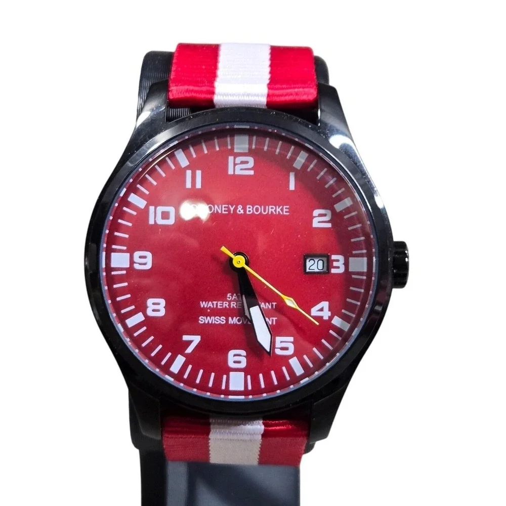 Dooney & Bourke Red Dial Watch Black Case Strap 50M Tested